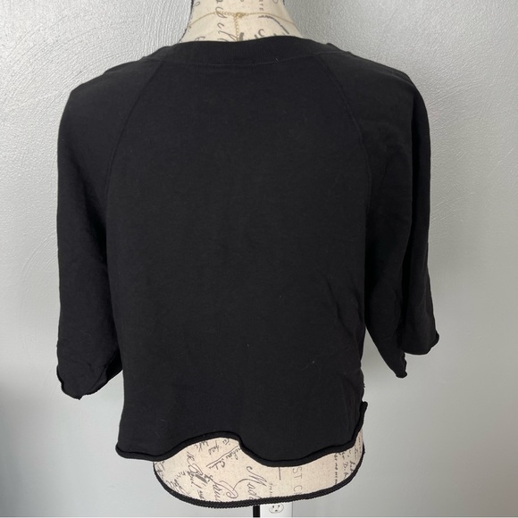 PINK Victoria’s Secret Black Cropped Sweatshirt Glossy Logo Top Small - Picture 6 of 7